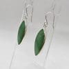 Sterling Silver Emerald Elongated Marquis Leaf Long Bezel Set Drop Earrings