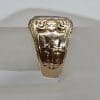 9ct Yellow Gold Onyx Rectangular Ornate Design Soldier / Knight Heavy Signet Ring - Gents Ring / Ladies Ring - Antique / Vintage