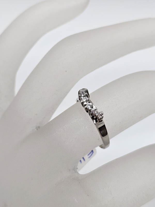 9ct White Gold Diamond Curved Half Round Eternity Weddings Ring - Antique / Vintage