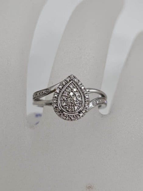 9ct White Gold Diamond Teardrop / Pear Shaped Cluster Ring