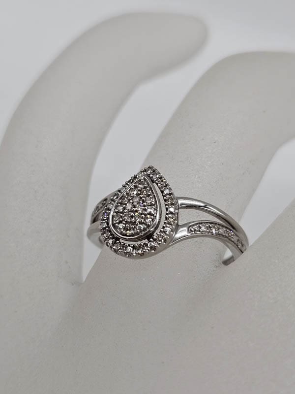 9ct White Gold Diamond Teardrop / Pear Shaped Cluster Ring