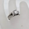 18ct White Gold Diamond Baguette Cut with Diamonds on Side Ring - Antique / Vintage