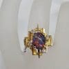 9ct Yellow Gold Opal Triplet Oval Set in Unusual Design Ring - Antique / Vintage