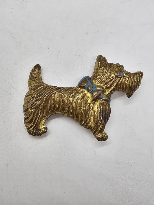 Plated Scottie Dog Terrier Brooch - Antique / Vintage Costume Jewellery
