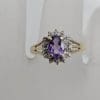 9ct Yellow Gold Amethyst and Diamonds Oval Cluster Ring
