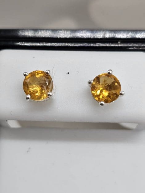 Sterling Silver Citrine Round Claw Set Studs Earrings