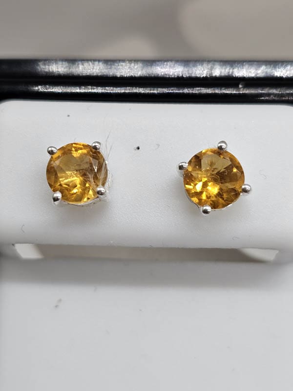 Sterling Silver Citrine Round Claw Set Studs Earrings