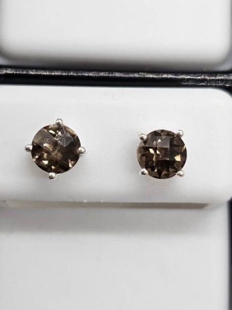 Sterling Silver Smokey Quartz Round Claw Set Studs Earrings