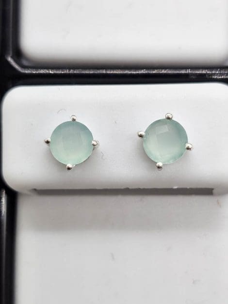 Sterling Silver Chalcedony Round Claw Set Studs Earrings