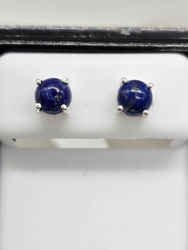 Sterling Silver Lapis Lazuli Round Claw Set Studs Earrings