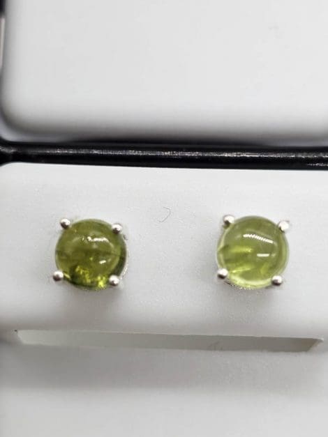 Sterling Silver Peridot Round Cabochon Cut Claw Studs Earrings