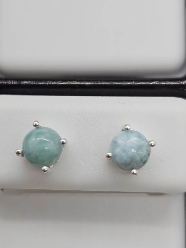 Sterling Silver Larimar Round Claw Set Studs Earrings