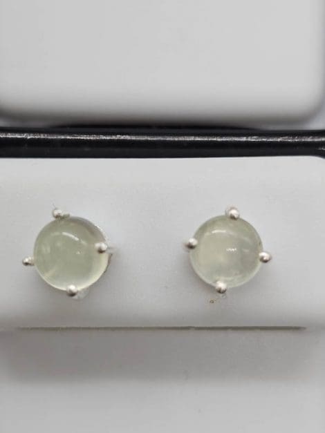 Sterling Silver Moonstone Round Cabochon Cut Claw Studs Earrings