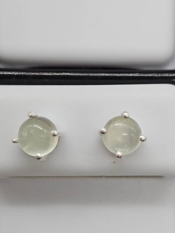 Sterling Silver Moonstone Round Cabochon Cut Claw Studs Earrings