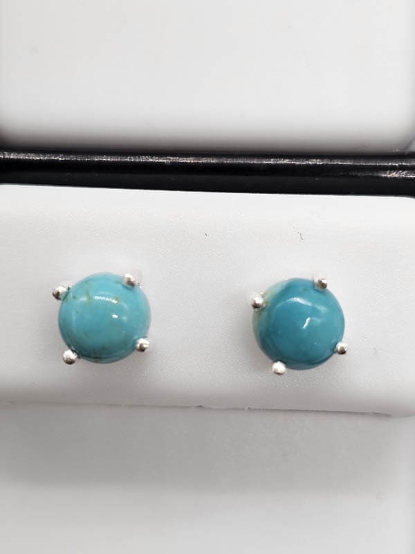 Sterling Silver Amazonite Round Claw Set Studs Earrings