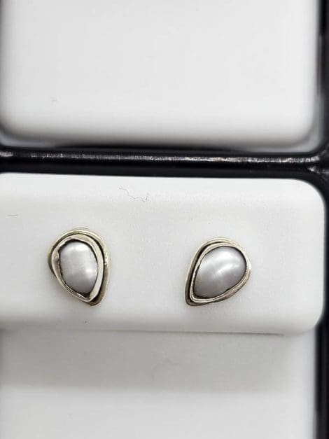 Sterling Silver Pearl Teardrop / Pear Shape Studs Earrings