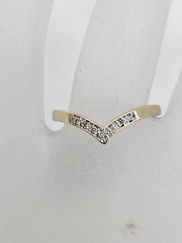9ct Yellow Gold Diamond Wishbone Curved Ring