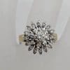 18ct Yellow Gold with Platinum Large Diamonds Cluster Ring - Flower / Daisy Round Design - Antique / Vintage