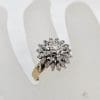 18ct Yellow Gold with Platinum Large Diamonds Cluster Ring - Flower / Daisy Round Design - Antique / Vintage