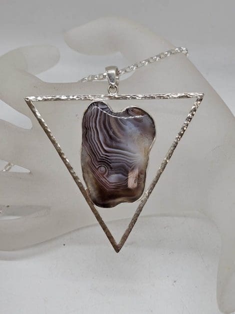 Sterling Silver Botswana Agate in Large Triangular Pendant on Silver Chain