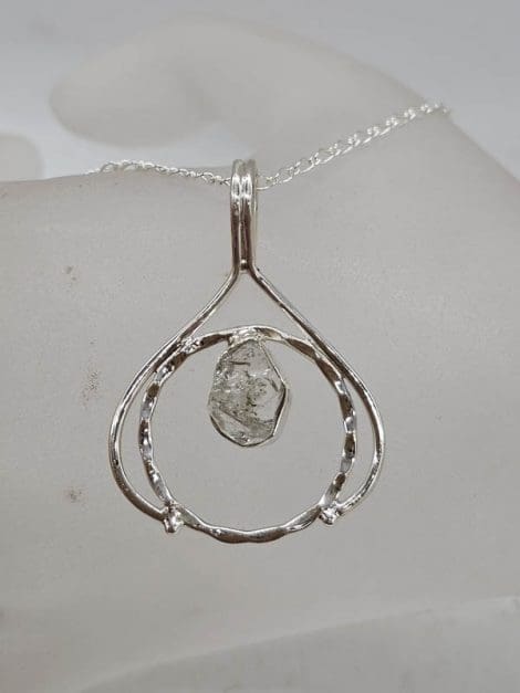 Sterling Silver Herkimer Diamond Freeform Teardrop / Pear Shape Pendant on Silver Chain