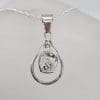 Sterling Silver Herkimer Diamond Freeform Teardrop / Pear Shape Pendant on Silver Chain