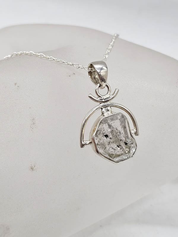 Sterling Silver Herkimer Diamond Freeform in Arch Shape Drop Pendant on Silver Chain