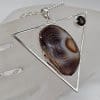 Sterling Silver Botswana Agate with Round Garnet in Large Triangular Pendant on Silver Chain