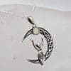 Sterling Silver Ethiopian Opal Celtic Design Crescent Moon with Goddess / Woman / Female / Lady Pendant on Silver Chain