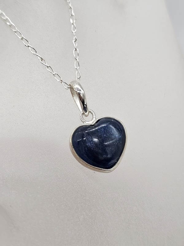 Sterling Silver Kyanite Carved Heart Pendant on Silver Chain