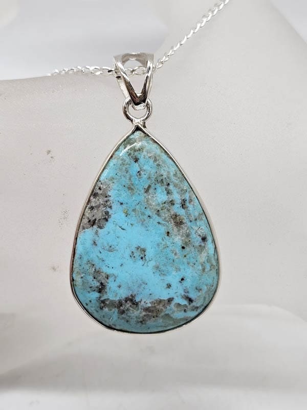 Sterling Silver Natural Turquoise Large Teardrop / Pear Shape Pendant on Silver Chain