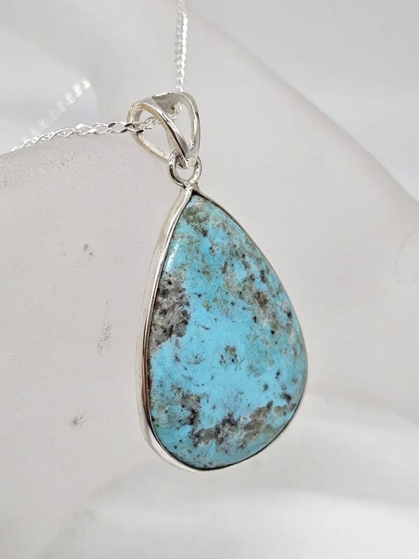 Sterling Silver Natural Turquoise Large Teardrop / Pear Shape Pendant on Silver Chain