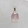 Sterling Silver Rose Quartz Oval Faceted Claw Set Pendant on Silver Chain