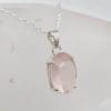 Sterling Silver Rose Quartz Oval Faceted Claw Set Pendant on Silver Chain