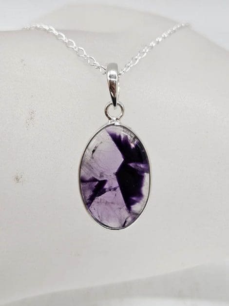 Sterling Silver Trapiche Amethyst Star Oval Pendant on Silver Chain