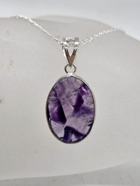 Sterling Silver Trapiche Amethyst Star Oval Pendant on Silver Chain