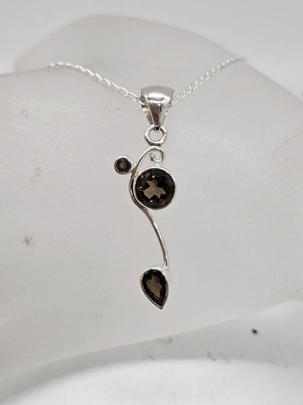 Sterling Silver Curved Smokey Quartz Pendant on Silver Chain