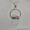 Sterling Silver Aquamarine Natural Free Form in Circle Pendant on Silver Chain