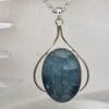Sterling Silver Aquamarine Large Oval Faceted Pendant on Silver Chain