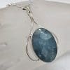 Sterling Silver Aquamarine Large Oval Faceted Pendant on Silver Chain