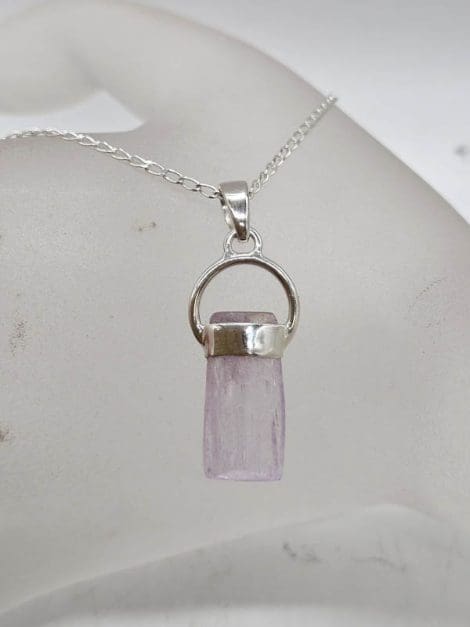 Sterling Silver Rectangular Kunzite Pendant on Silver Chain