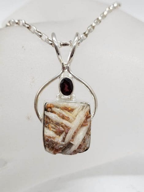 Sterling Silver Square with Garnet Pendant on Silver Chain