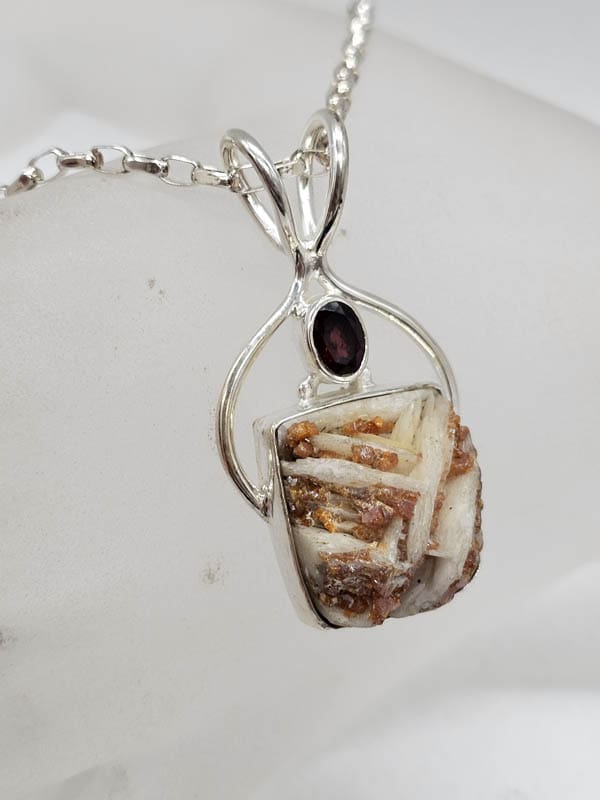 Sterling Silver Square with Garnet Pendant on Silver Chain