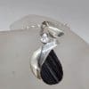 Sterling Silver Black Tourmaline Teardrop / Pear Shape with Clear Quarts Pendant on Silver Chain