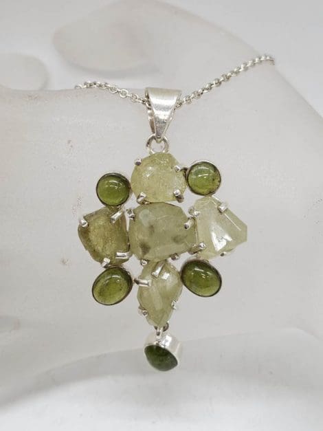 Sterling Silver Prehnite Very Large Cluster Pendant on Silver Chain