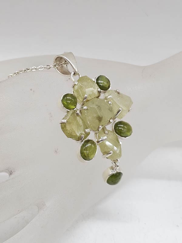 Sterling Silver Prehnite Very Large Cluster Pendant on Silver Chain