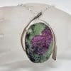 Sterling Silver Ruby Zoisite in Natural Form Large Oval Pendant on Silver Chain
