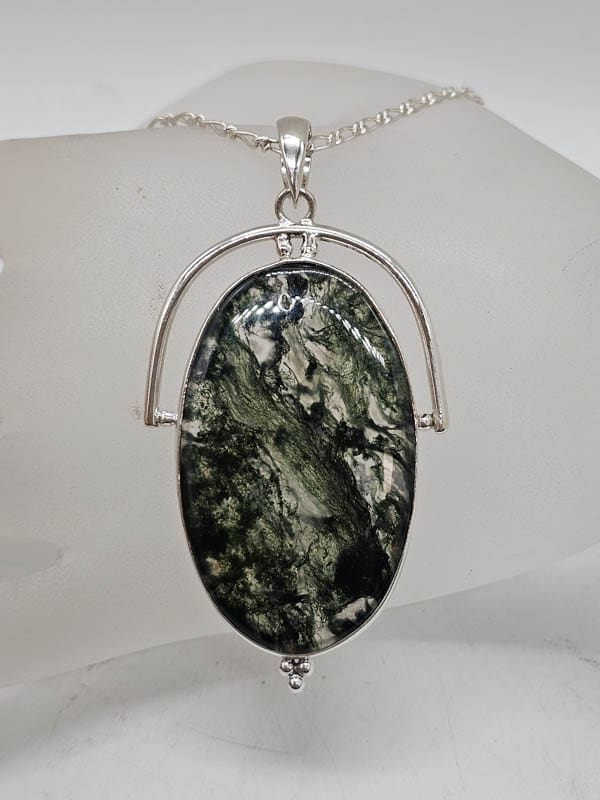Sterling Silver Seraphinite Large Oval Pendant on Silver Chain