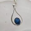 Sterling Silver Aquamarine Oval Cabochon Cut Curved Pendant on Silver Chain