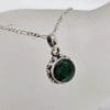 Sterling Silver Emerald Round Ornate Design Pendant on Silver Chain